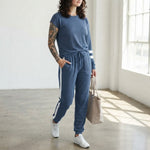 Solid Long Sleeve Pullover Drawstring Pants Set