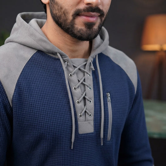 Color-Block Waffle Knit Hoodie