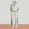 Contrast Trim Half Zip Wide Leg Set