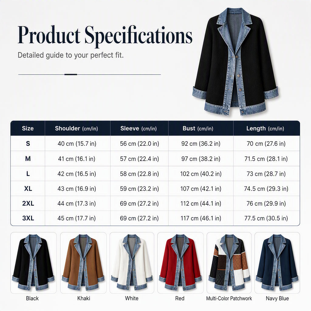 Denim patchwork knit jacket size chart