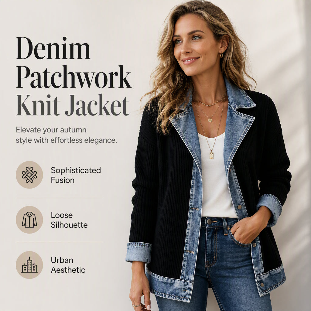 Denim patchwork ribbed knit jacket feature image