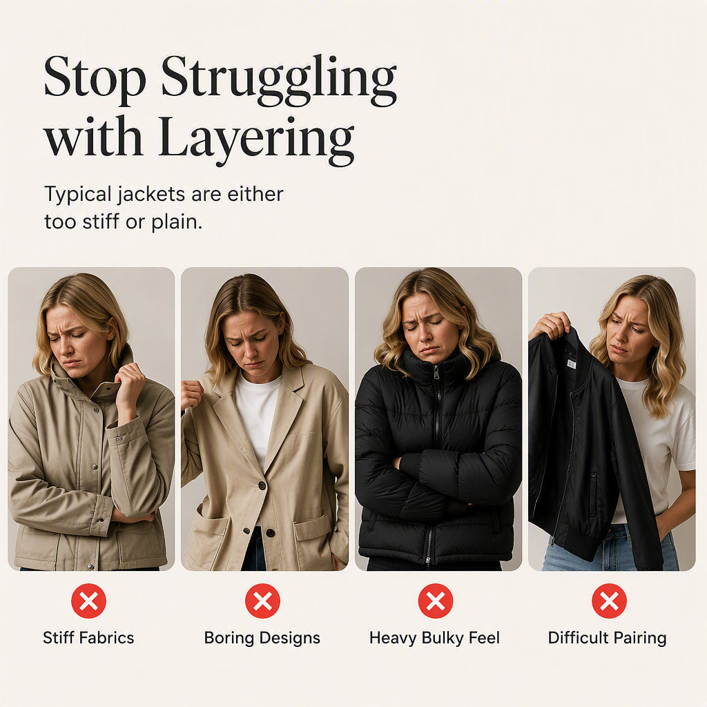 Women styling denim patchwork knit jacket